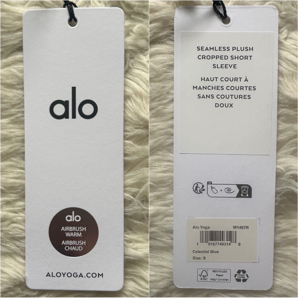 Alo Yoga Top Seamless Plush Cropped Short Sleeve Celestial Blue Sz S NWT New - Picture 9 of 12